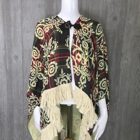 Oversized poncho floal scroll design fringe sweatshirt sweater xs - Picture 5 of 8